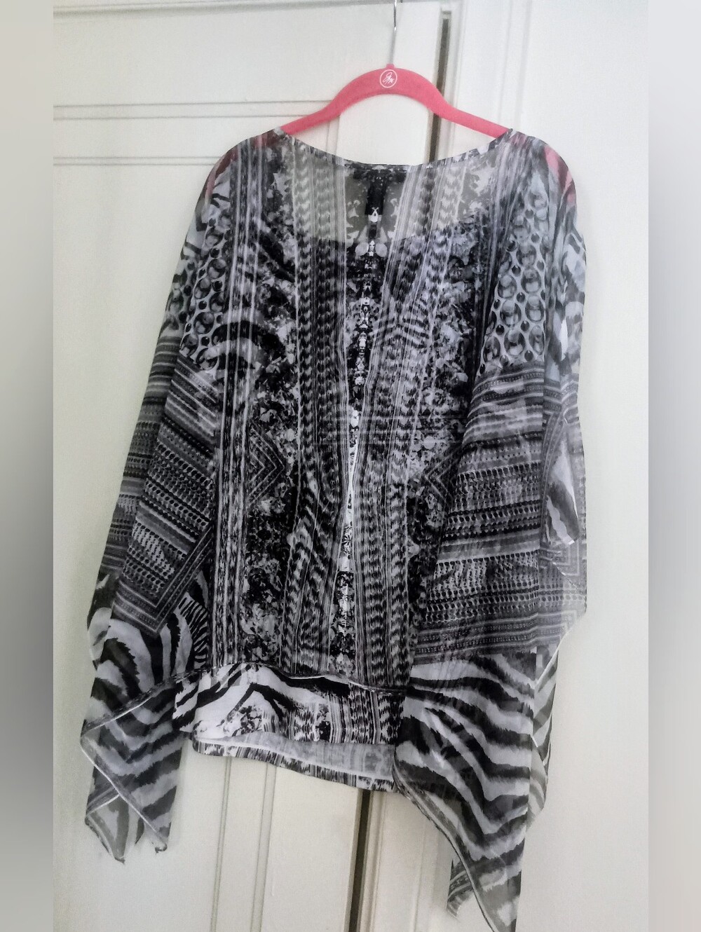 Style & Co. Black & White Printed Sheer Poncho Tunic